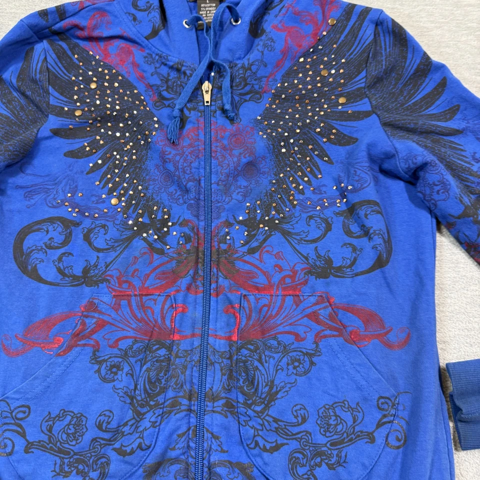 Sudadera con Capucha Cool Attitude Mujer L Azul Gráfico Alas de Águila Tatuaje Cremallera Estilo Y2K Foto 2 de 4