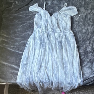 Cinderella/Sparkling Off-Shoulder Tulle Maxi Dress Lined Light Blue Formal SizeM