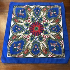 Vintage Bandana 1970's Blue Floral Medallion 100 Cotton RN 15502 Rare Pattern