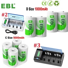Lot C ,D Cell Rechargeable Batteries 5/10AH ,Option NI-MH/AA AAA 9V C D  Charger