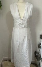 Zara Pinafore Utility Workwear Midi Dress Size M 28” W, Cream Cotton Canvas
