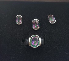 Ohrstecker EDELSTEIN Ring 51 MYSTIC FIRE TOPAS 925er Silber Anhänger Set Topaz