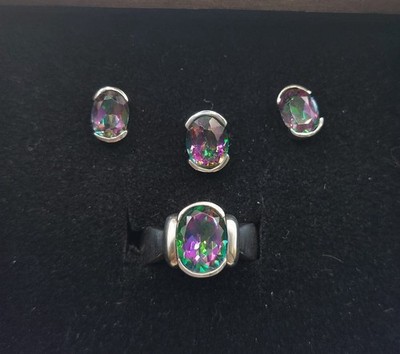 Ohrringe Ring Anhänger Set MYSTIC FIRE TOPAS 925er Silber  Topaz Edel Ohrstecker