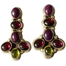 Astute Ramona Loloma Hopi Sterling Silver Garnet Perodit Charoite Earrings 