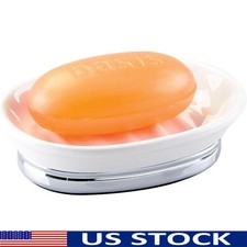 Ceramic Soap Dish Holder Bathroom Kitchen Countertop Stylish Durable Design New
