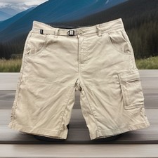 prAna Shorts Mens 32 Beige Standard Fit Cargo Hiking Outdoor 10" Inseam w/ Belt