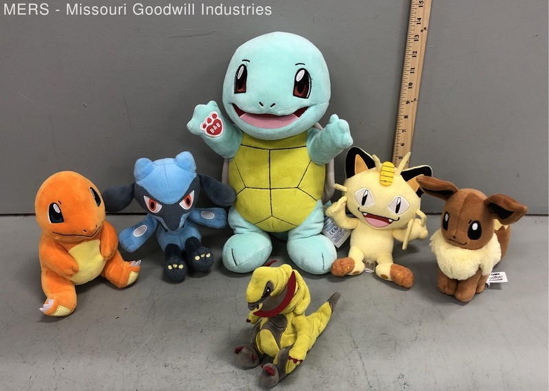 Pokemon Plush Lot 6 Pieces Build-A-Bear Squirtle Meowth Tomy Eevee Charmander