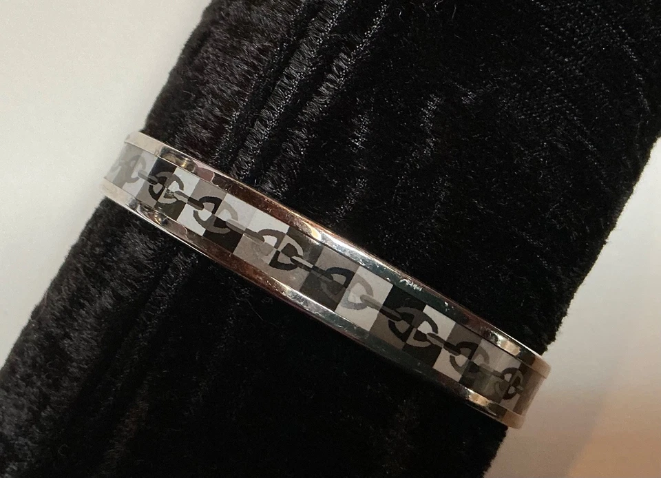 HERMES Enamel PM 65 Narrow Bangle Bracelet Palladium Black, gray, silver - Image 3 of 4