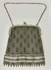 Antique EPNS Nickel Silver Mesh Chainmail Silver Gold Blocks Handbag Purse
