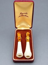 Antique 1930s Kaywoodie Twin Meerschaum Amber Stem Cigarette Holders In Case
