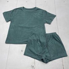 Lounge Set Womens Small Green T-Shirt Shorts 2 Piece Loungewear Pajama Sleep