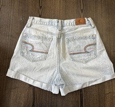 American Eagle Rainbow Pocket Mom Shorts Size 0 Distressed Light Stone Wash