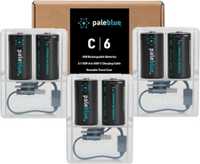 Rechargeable C Batteries with USB Charger by Pale Blue, Lithium Ion 1.5V 2800 Ma