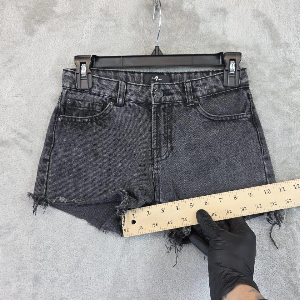 Pantalones Cortos 7 For All Mankind Niñas 12 Negros Lavado Denim Corte Deshilachado Dobladillo Elástico Foto 4 de 4