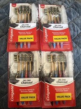 FOUR Colgate Zig Zag Charcoal Toothbrush 4 Toothbrushes / Pack 16x Plus Covers