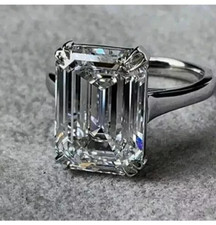 2Ct Emerald Cut Real Moissanite Engagement Ring 14K White Gold Plated