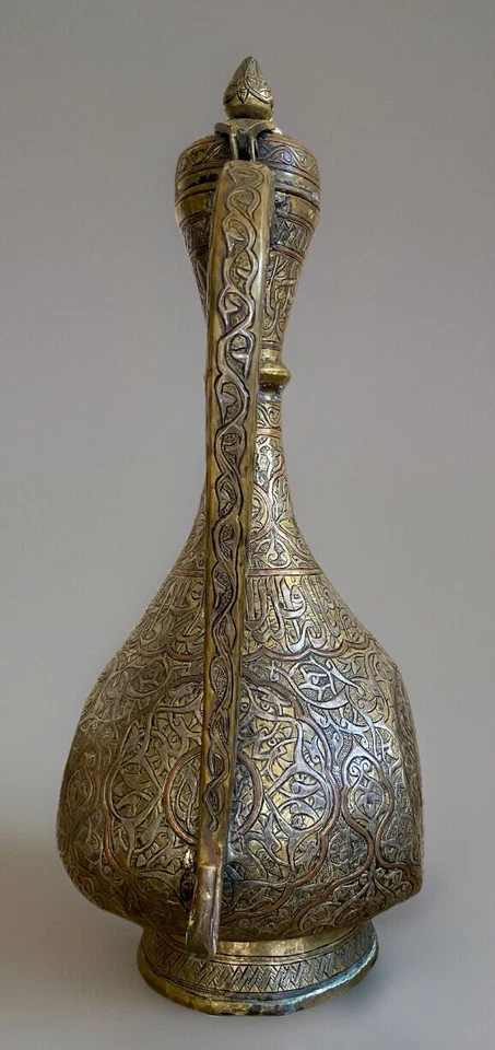 CAFETERA CON INCRUSTACIONES DE COBRE PLATEADA DALLAH RENACIMIENTO MAMELUCO SIGLO XIX 56 CM de Alto Foto 4 de 4