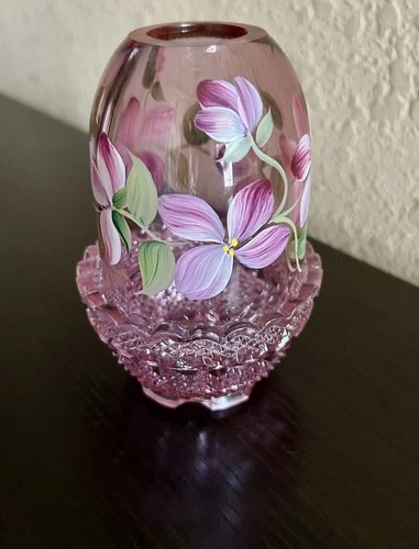 Fenton-Pink Floral Fairy Lamp - hp by Marilyn Wagner - PRISTINE!!! VERY HTF!!!