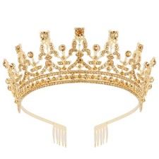 COCIDE Gold Tiara for Women Crystal Crown Champagne Crystal Gold