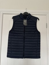 M&S MENS NAVY BLUE DOWN & FEATHER QUILTED PUFFER GILET BODYWARMER Size M LONG