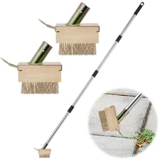 Crack Weeder with 2 Brush Heads, Adjustable Long Handle Crevice Weeding Tool,...