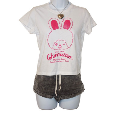 Y2K Embroidered Monchhichi Chimutan My Little Bunny Sweet Strawberry Days Tee