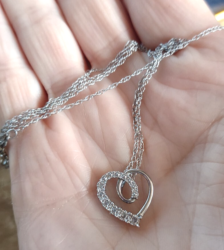 Signed P4SR Star Ring Inc Platina 4 Diamond Heart Pendant Necklace *19" - Picture 2 of 5