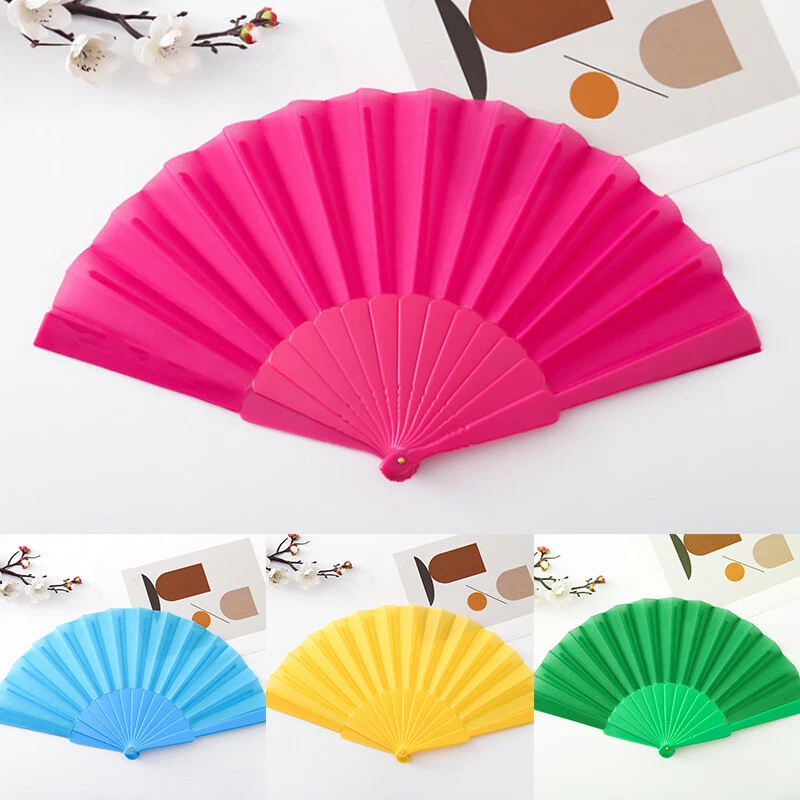 Solid Color Plastic Folding Fan Chinese Style Hand Held Fan Dance