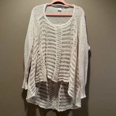 Maglione all'uncinetto Grace Lace oversize avorio lavorato a