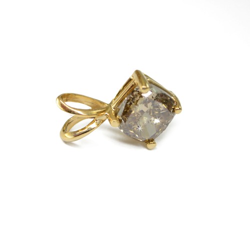 Cognac Cushion Solitaire Pendant Natural Diamond 1.58 Carat SI2 18 Inch Enhance - Picture 8 of 8