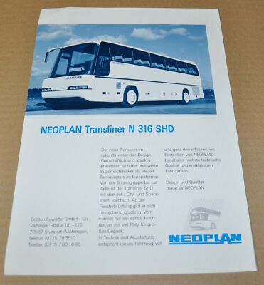 Neoplan N316 SHD Transliner Omnibus Bus Brochure Prospekt