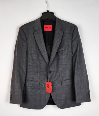 Hugo Boss Men's Jeffery Regular-Fit Wool Suit Jacket Dark Grey Plaid 38S  NWT | eBay