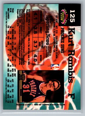 Kurt Rambis 1992-93 Stadium Club BASKETBALL #125 Phoenix Suns | eBay
