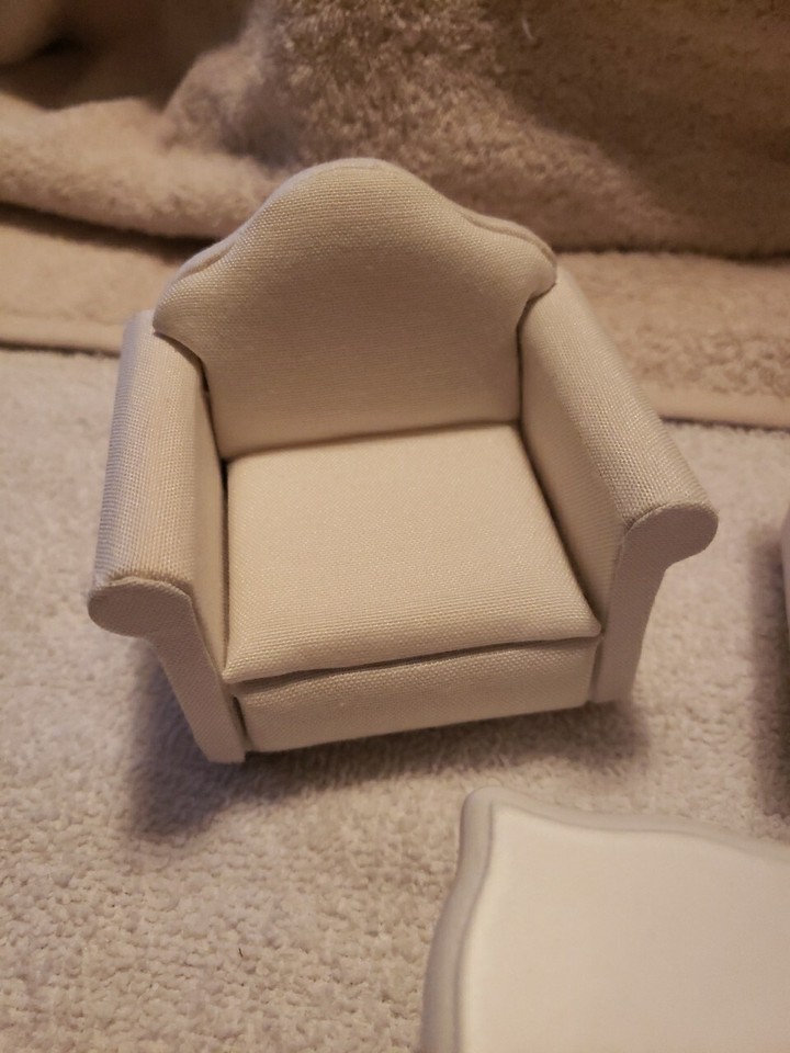 dollhouse furniture lot White Couch, Chair. Table And Potted Tree eBay
