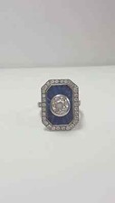 Art Deco 6.80 CT Blue Sapphire  White CZ Women's Beautiful Ring In 925 Silver