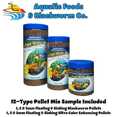 3.5mm 4-Type Wafer Mix of Spirulina, Worm, Shrimp, Color Wafers. FREE PELLETS!!
