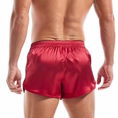 Mens Satin Shorts Silk Boxers Sexy Split Side Lounge Shorts 3 Inch Medium Red - Picture 4 of 7