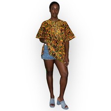 Vintage African Ghana Prints, Women Multi Color Dashiki Shirt  