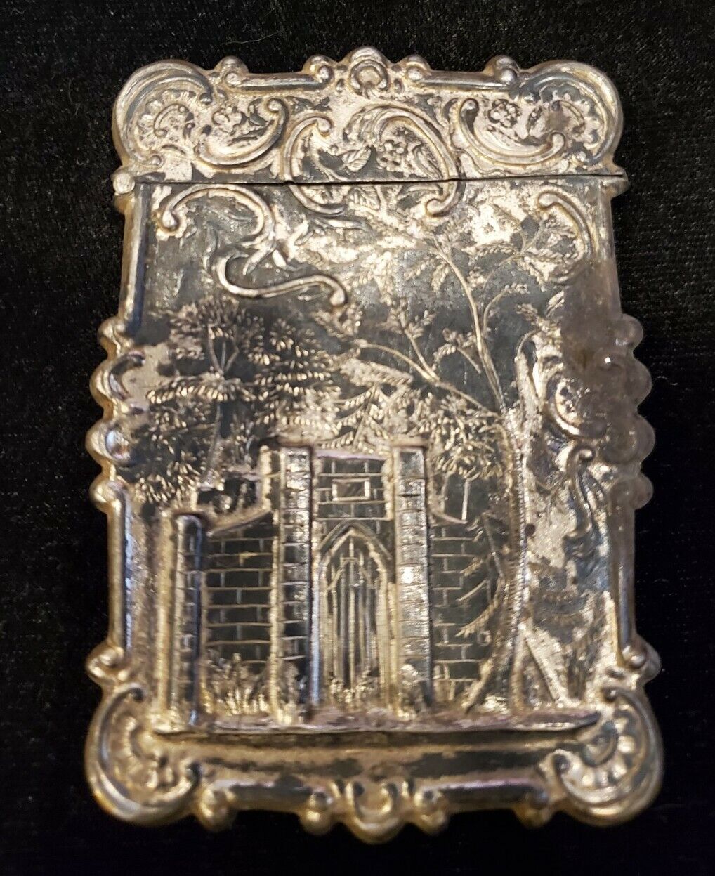 Circa 1850’s Early Victorian Silver Castle Top Card Case Hand Worked