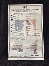 COOL Minnesota Twins vs. Cleveland Indians 4-10-2002 Dugout Line Up Card, NICE!