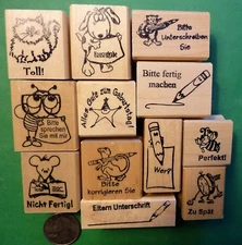 Teacher's German-Only 12-piece Rubber Stamp Assortment, Wood Mounted