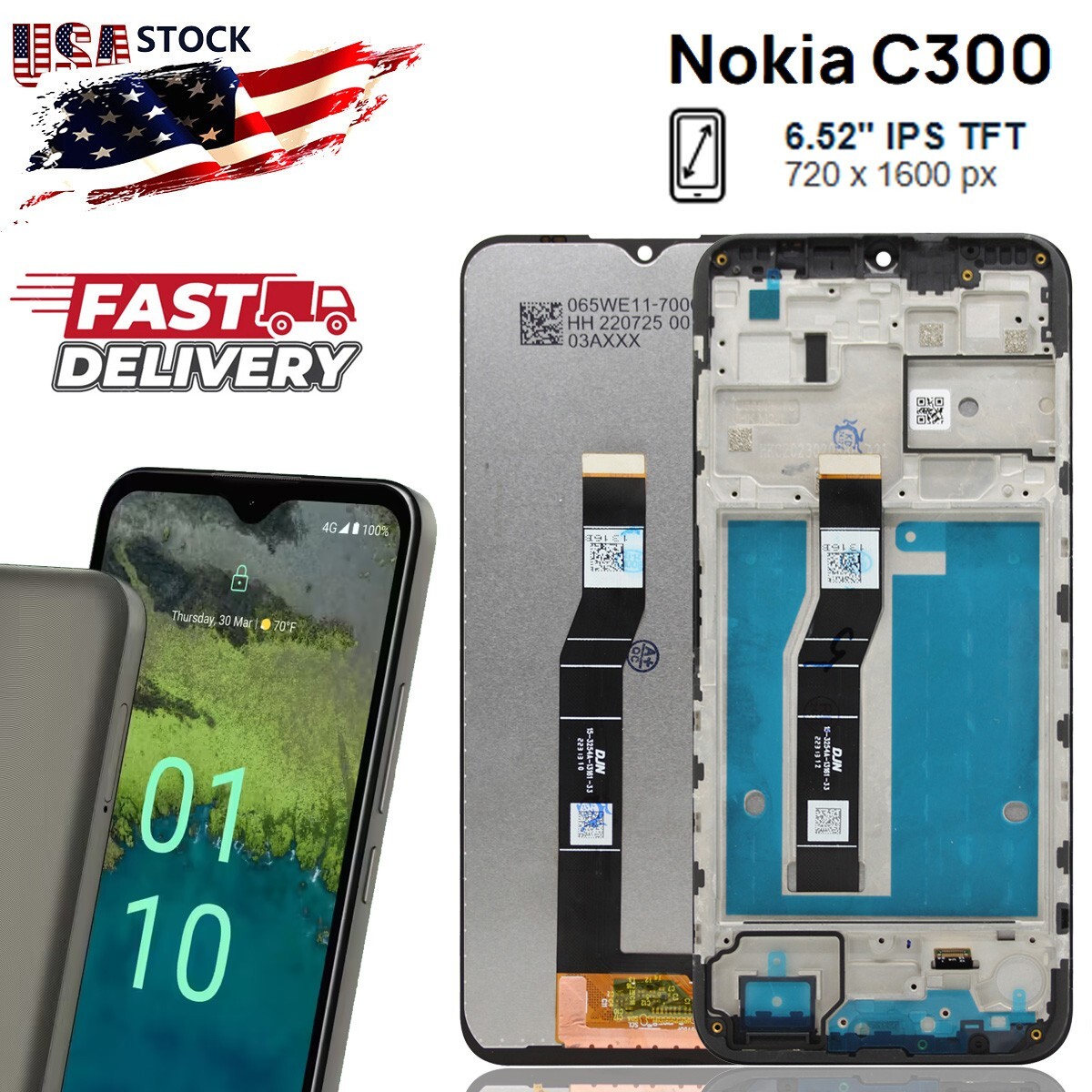LCD Display Touch Screen Digitizer Assembly Frame For Nokia C300
