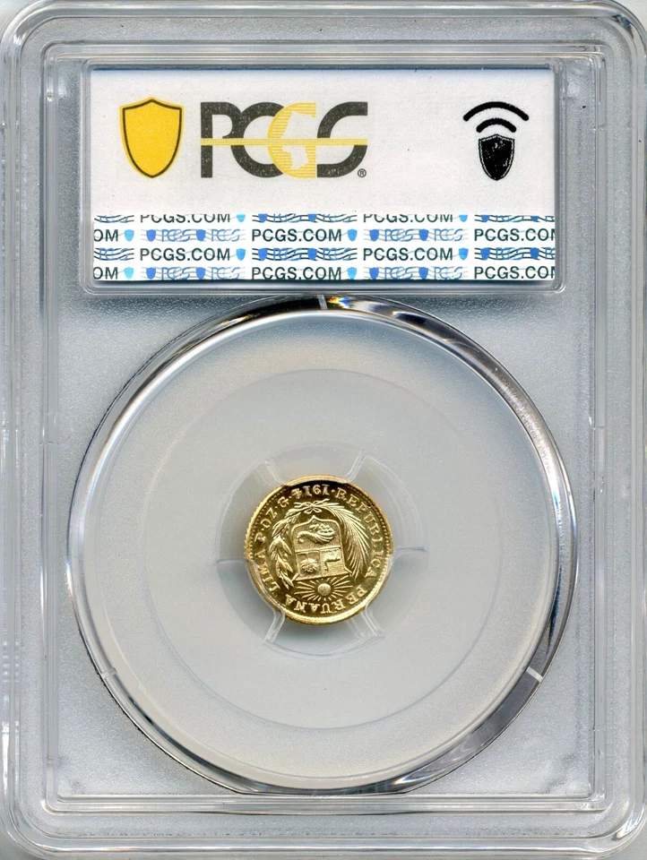 1914 POZG Peru 1/5 Libra Gold Coin, Trade Coinage - Choice UNC, PCGS MS64 - Image 2 of 3
