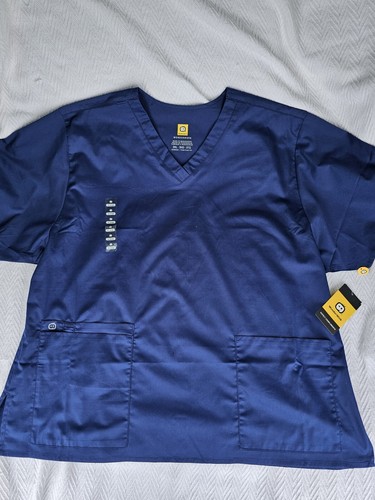 WonderWink 2 Pocket Basic V-Neck SCRUBS Top Women’s True Plus Fit 3XL Navy Blue