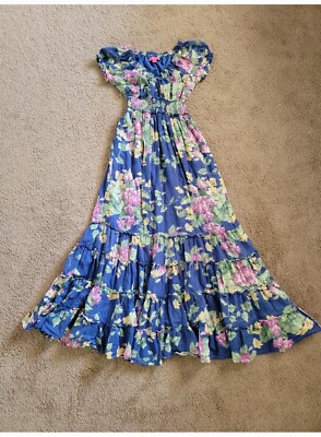 Maxi Dress Betsey Johnson Blue Floral Dress Betsey Johnson Enchanted Garden  Printed Floral Maxi Dress Xs