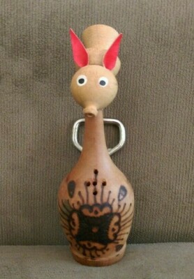 Vtg Unique Wooden Bottle Opener & Shaker, Cute Creature, Burnt Design, 6'' Tall
