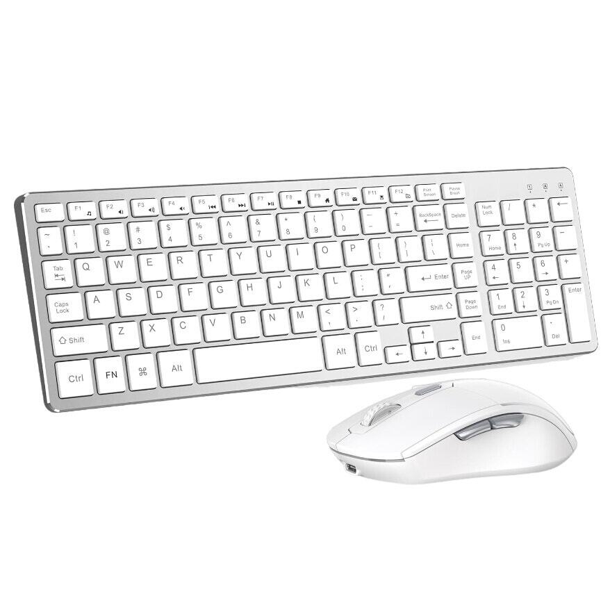 Wireless Keyboard and Mouse Set KM202 Rechargeable Silver White 2-Piece Combo  -image