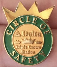 Vintage Delta Air Lines Circle Of Safety Triple Crow Station Award Lapel Pin
