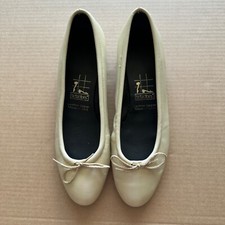 VTG 90s Tic Tac Toes Cream Leather Ballet Flat Made in USA Shoes 9.5 W