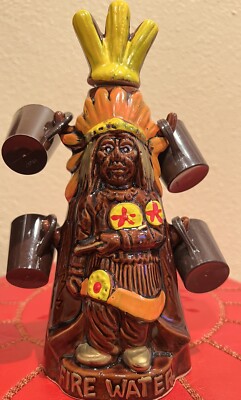 Vintage Indian Chief  Fire Water  Decanter Barware Made in Japan